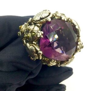 LADYBUGS INSECT CLUSTER RING WITH FACETED PURPLE CUSHION QUARTZ STERLING…